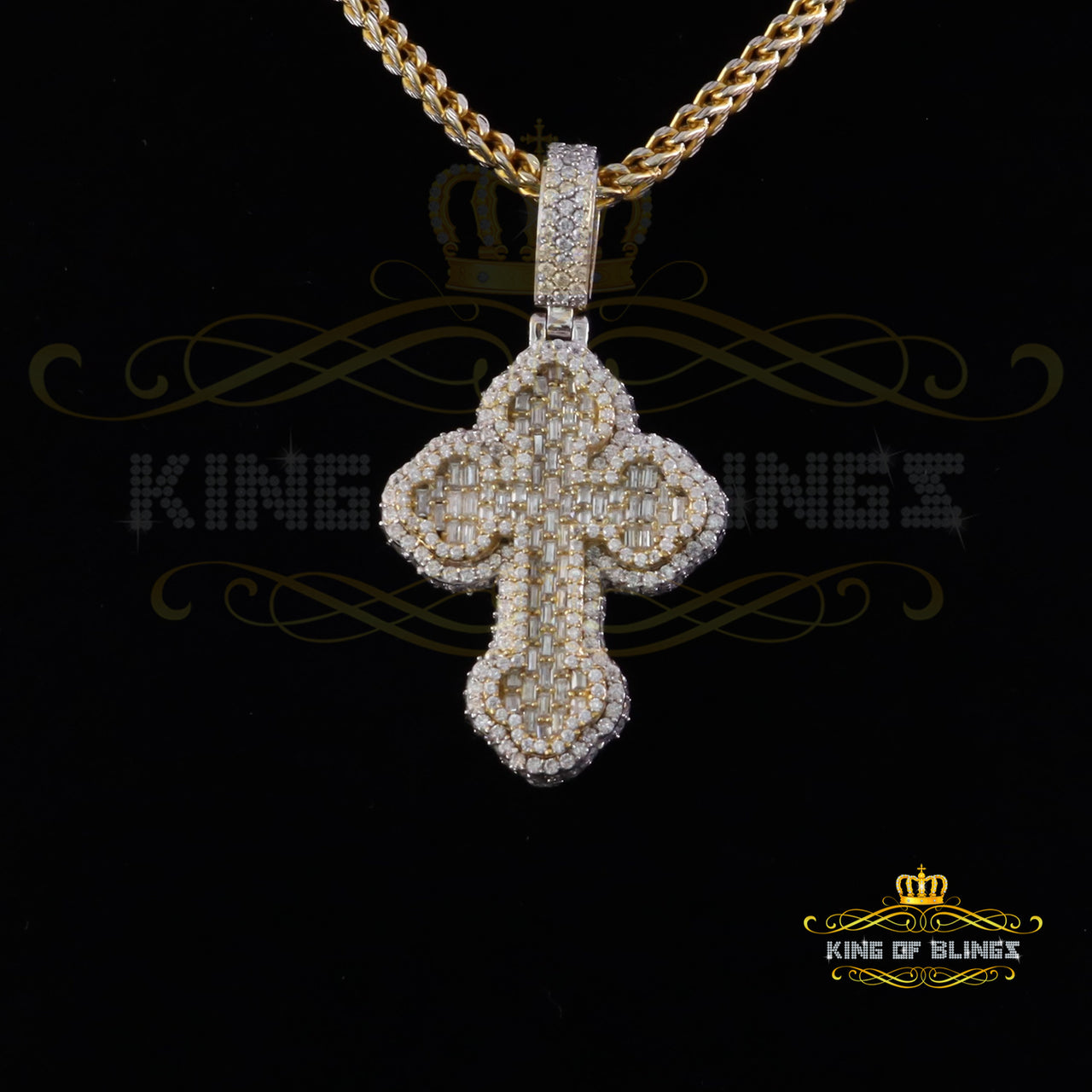 King Of Bling's New Yellow Buttony Cross 925 Silver 4.50ct VVS D Moissanite Pendant Men's/Womens KING OF BLINGS