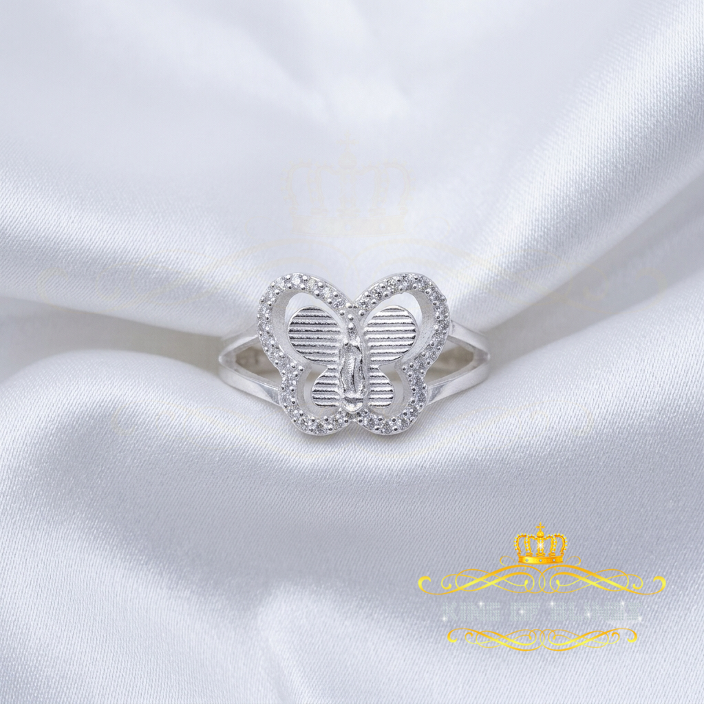 King Of Bling'sReligious White Butterfly 925 Silver CZ Mother Mary Women's Ring Size 9.5