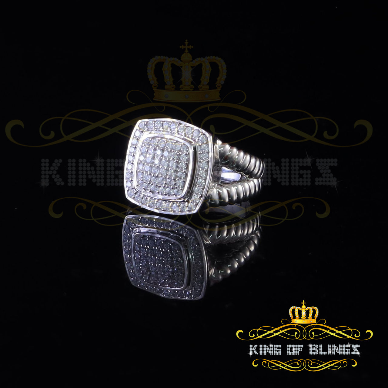 King Of Bling's1.33ct White Silver Square Cubic Zirconia Womens Adjustable Ring From SZ 8 to 10