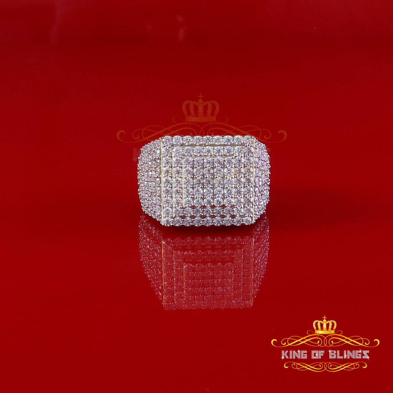 King of Bling's 925 Sterling Silver 5.00ct VVS 'D' Moissanite Yellow Square Men's Rings Size 10