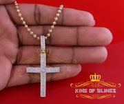 Yellow 925 Sterling Silver Cross Pendant with 2.00ct Cubic Zirconia Stone KING OF BLINGS