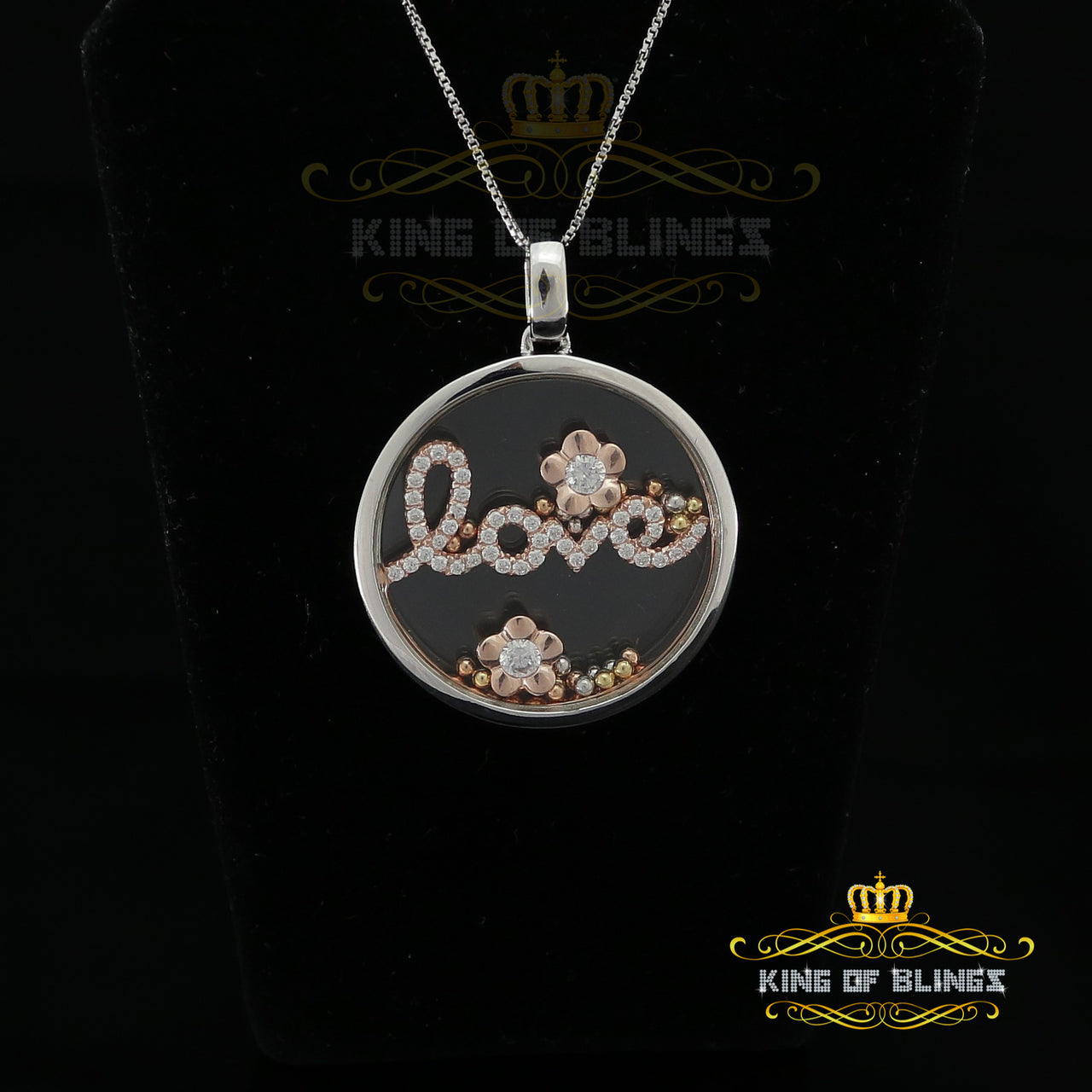 King Of Bling's Beautiful White Sterling Silver Charming LOVE Float Pendant with Cubic Zirconia KING OF BLINGS