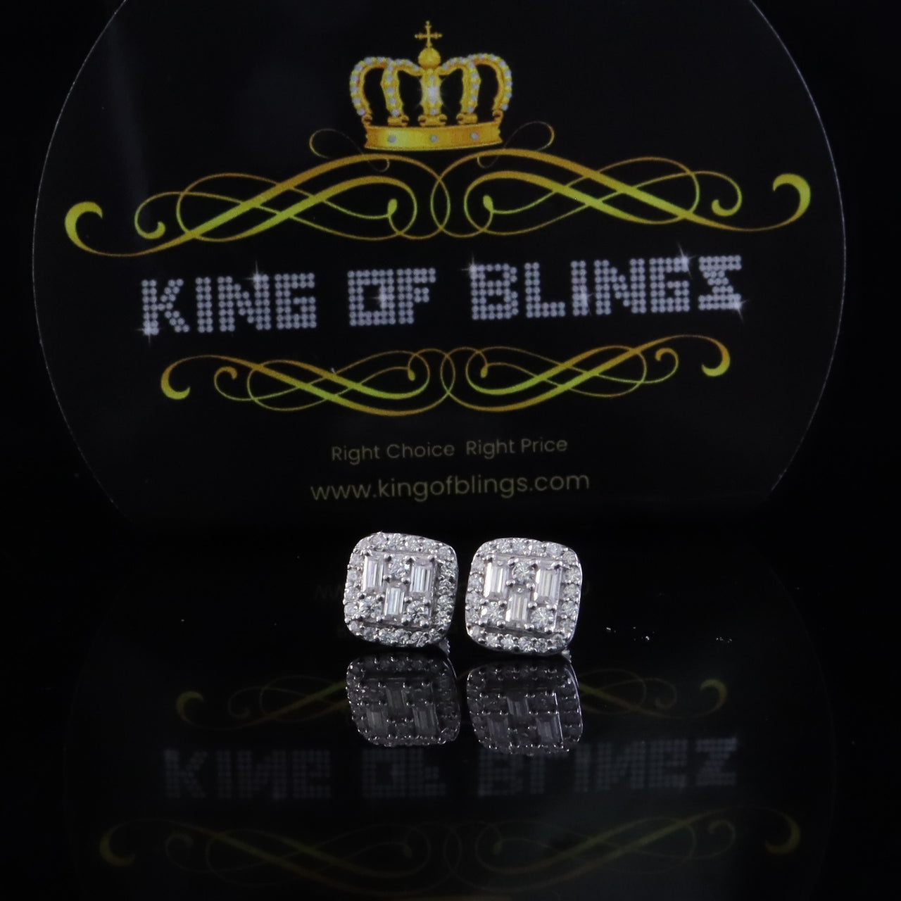 King of Bling's 0.75ct VVS 'D' Baguette Moissanite Men's/Womens 925 Silver White Stud Earrings