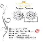 King of Blings- Aretes Para Hombre 925 White Silver 2.7ct Cubic Zirconia Flower Women's Earrings KING OF BLINGS