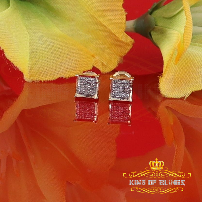 King Of Bling's 925 Sterling Silver 0.05ct Genuine Diamond Women's & Men's Yellow Square Earring KING OF BLINGS