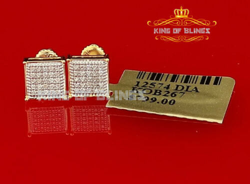 King Of Bling's Real 10k Yellow Gold with 0.15CT Real Diamonds Men's/Women's Square Stud Earring KING OF BLINGS