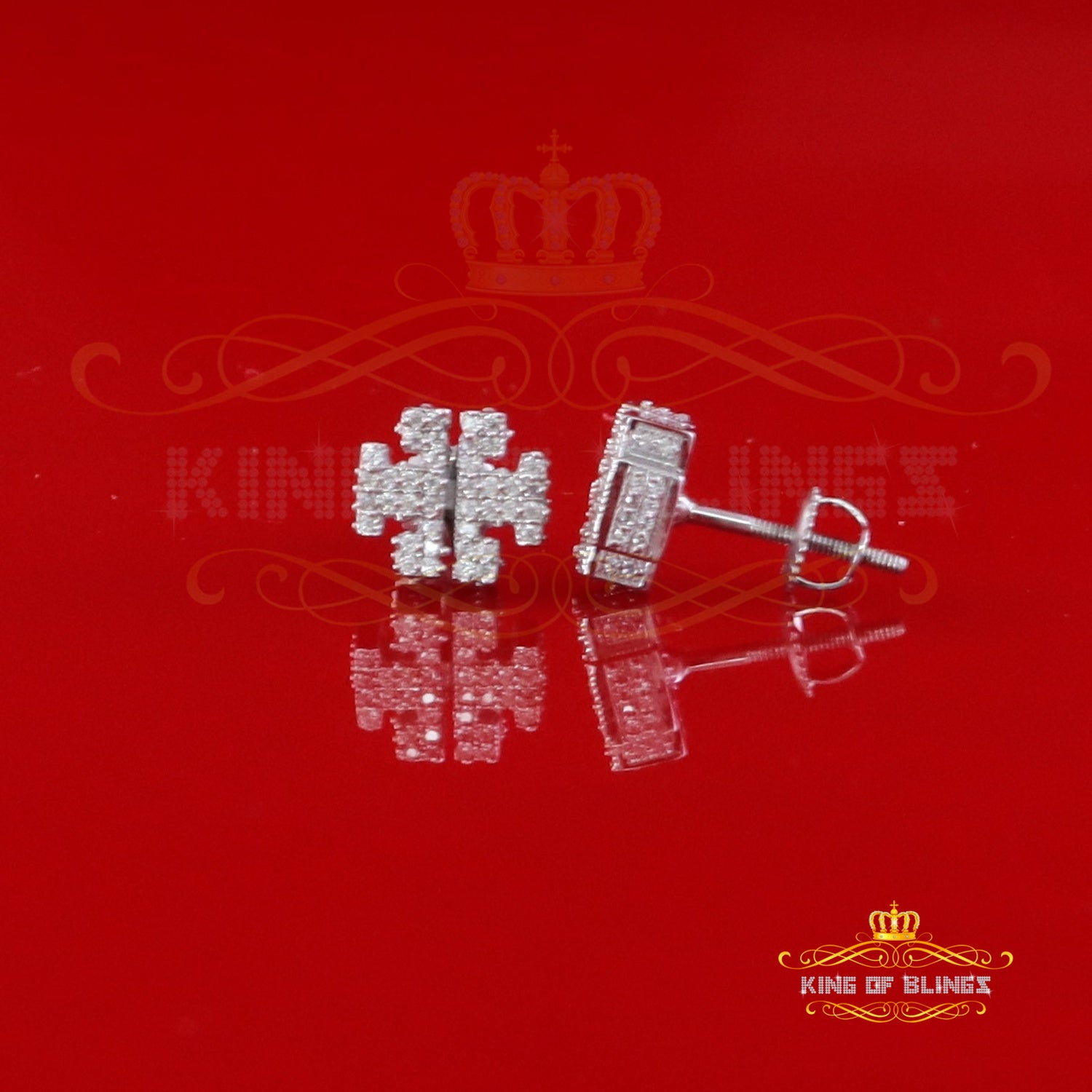 King of Bling's Men's/Womens 925 Silver White 1.00ct VVS 'D' Moissanite Tory Burch Stud Earrings King of Blings