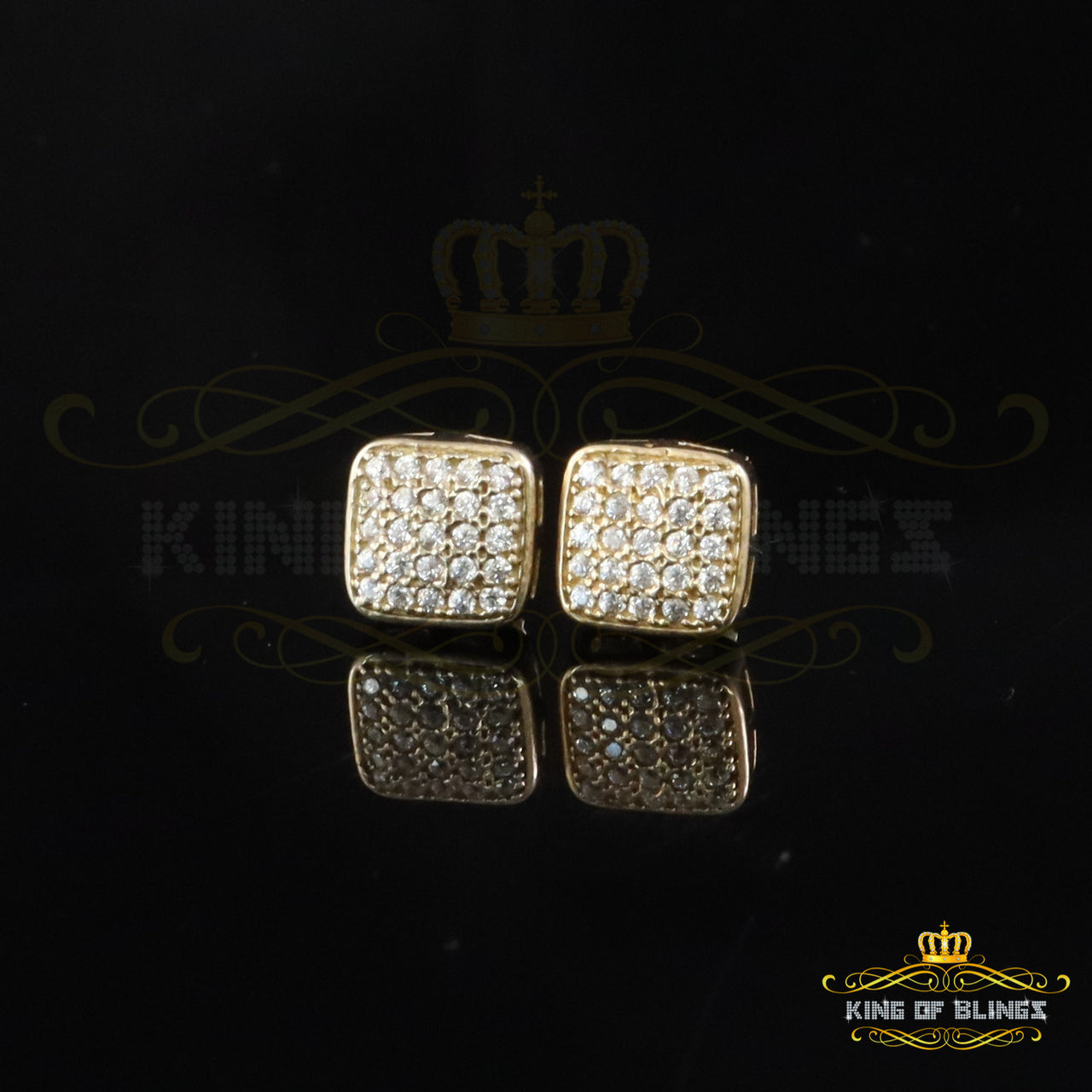 King of Bling's Elegant Yellow 925 Silver 0.50ct Cubic Zirconia Screw Back Square Ladies Earring