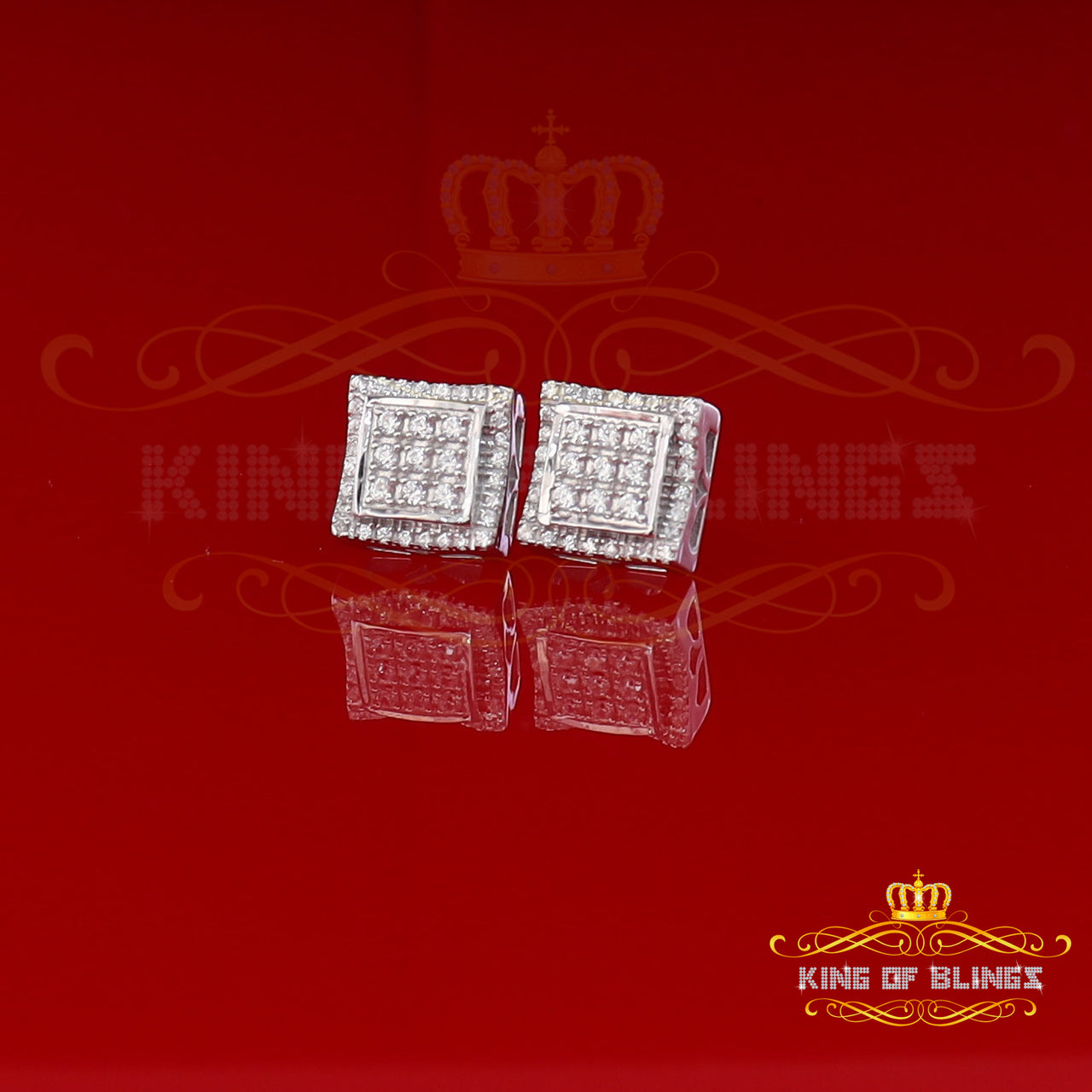 King of Bling's 925 Silver White Elegant 0.99ct Square Screw Back Cubic Zirconia Women's Earring