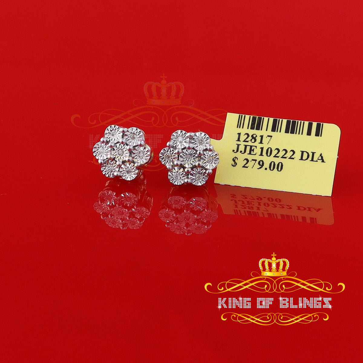 King Of Bling's 0.05ct Diamond Sterling Silver Yellow Floral Style Earrings For Men's & Women's KING OF BLINGS