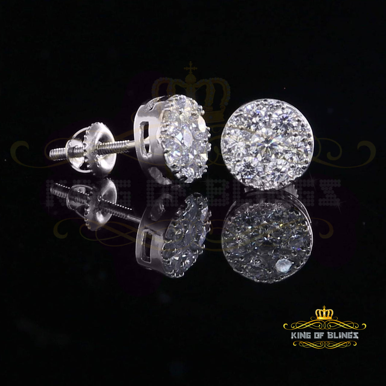 King of Blings- 1.72ct Cubic Zirconia 925 White Sterling Silver Women's Hip Hop Round Earrings KING OF BLINGS