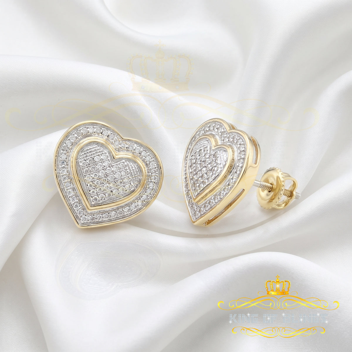 King Of Bling's Aretes Para Hombre Heart 925 Yellow Silver 0.33ct Diamond Women's Style Earrings KING OF BLINGS