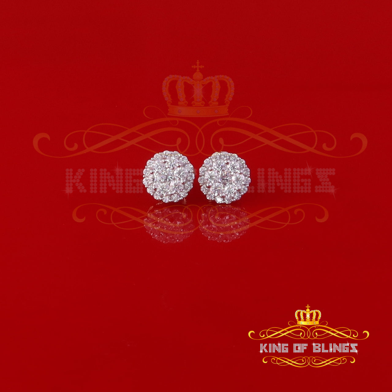 King  of Bling's Men's/Womens 925 Silver Yellow 2.00ct VVS 'D' Moissanite Round Stud Earrings KING OF BLINGS