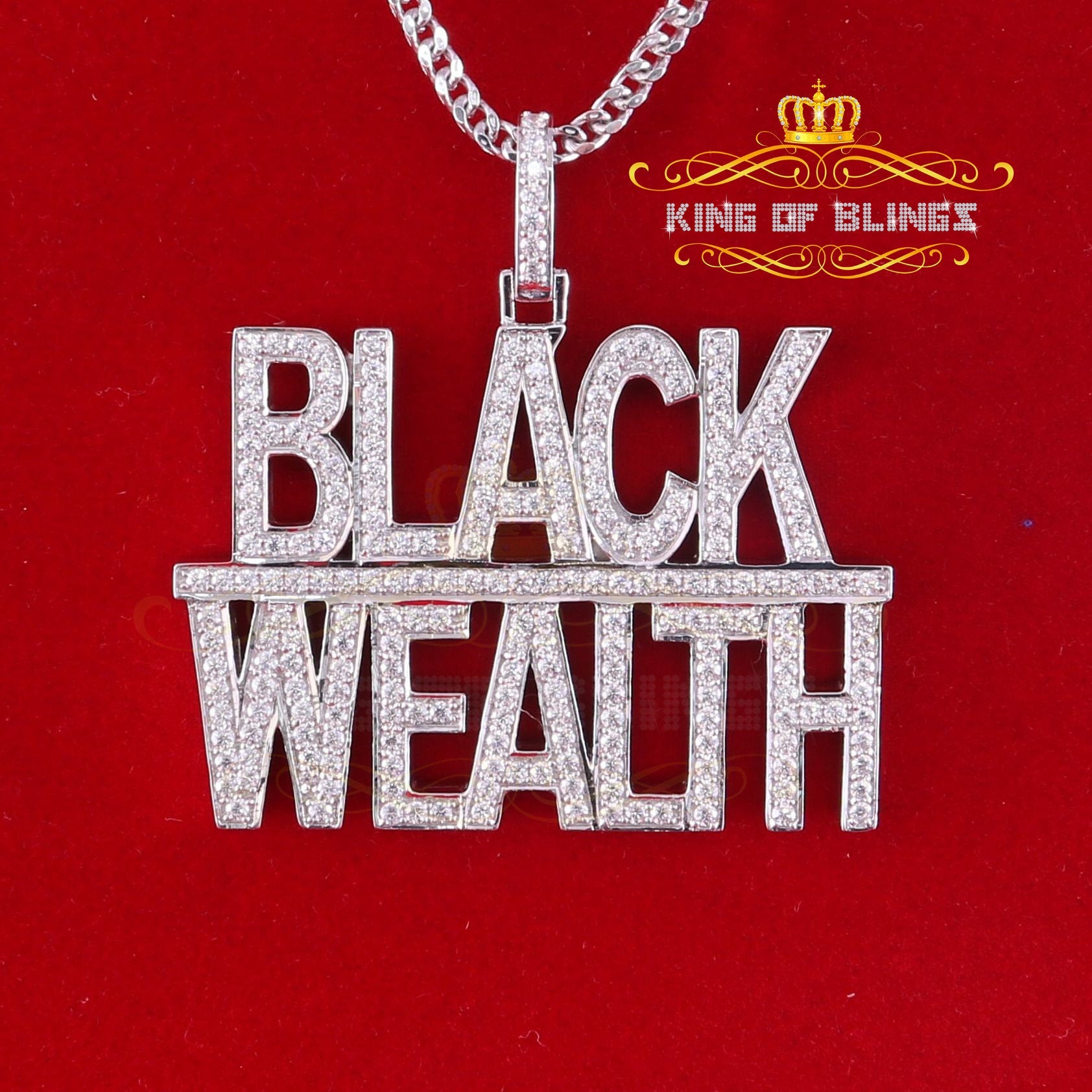 Create Your Custom design in 925 Sterling Silver 2.00inch  BLACK WEALTH 2 row Pendant with  Cubic Zirconia KING OF BLINGS