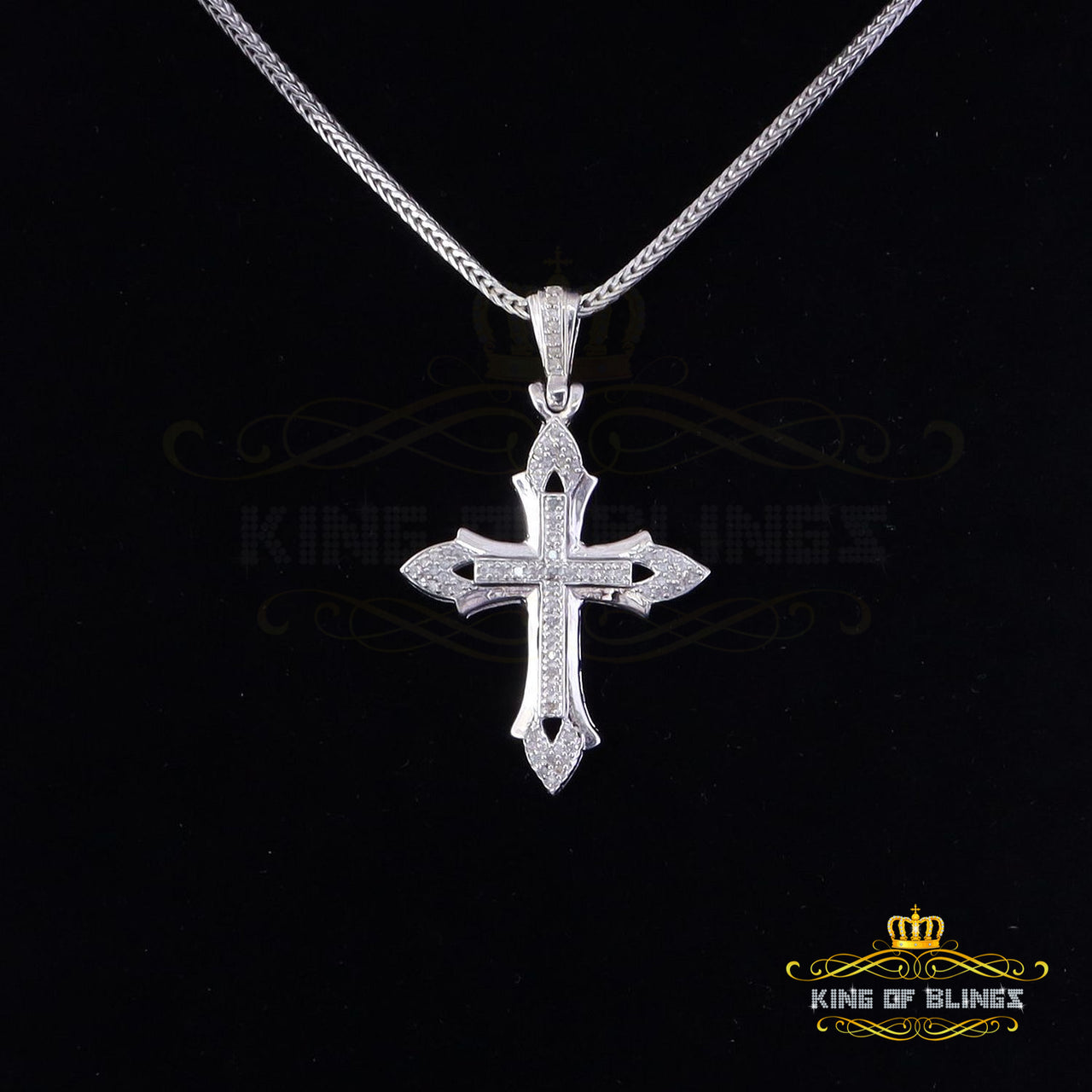 King Of Bling's Charm Necklace Real 0.25CT Diamond CROSS 925 Sterling Silver White Pendant