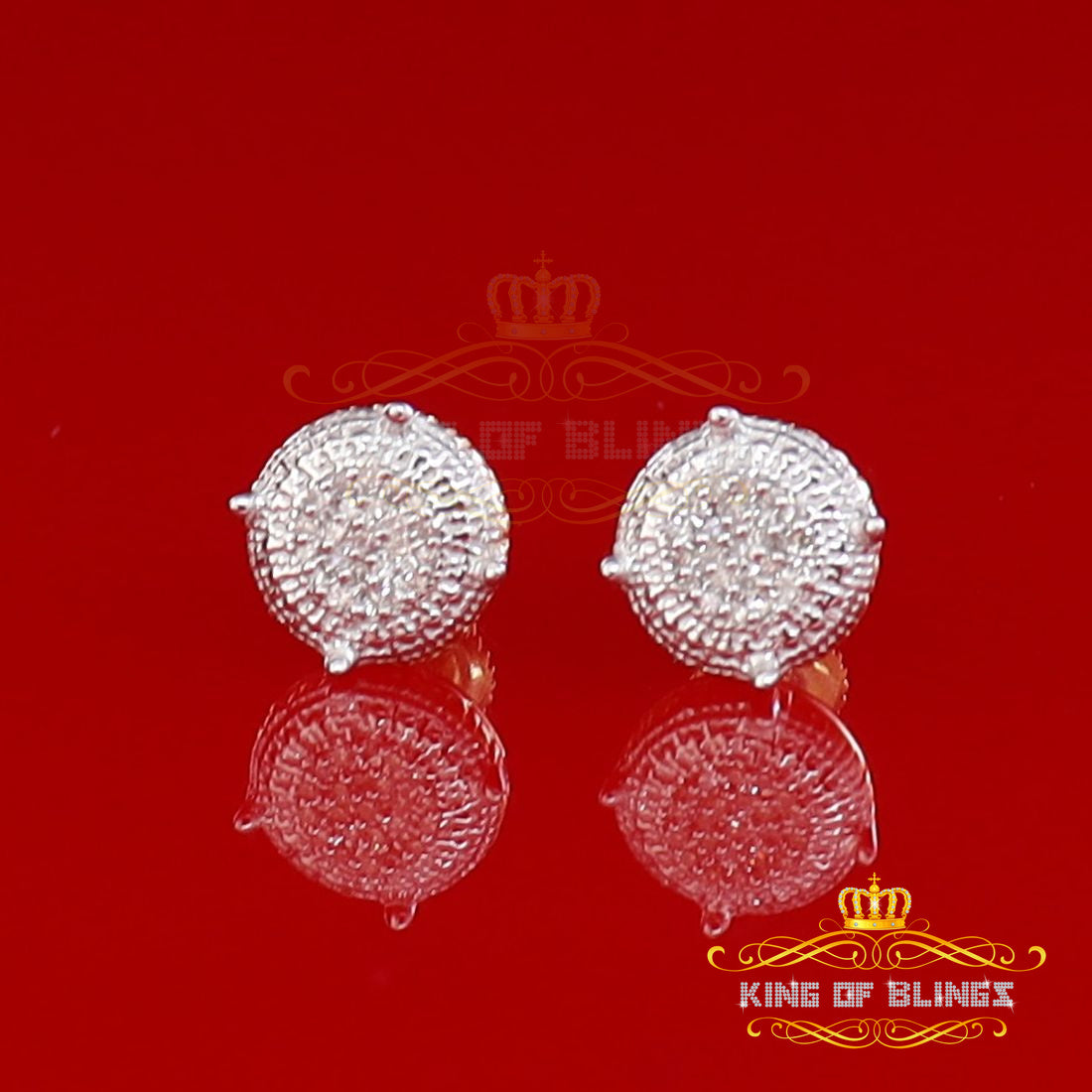 King Of Bling's 10K Real Yellow Gold with 0.10 CT Diamond Round Stud Earring For Women And Men