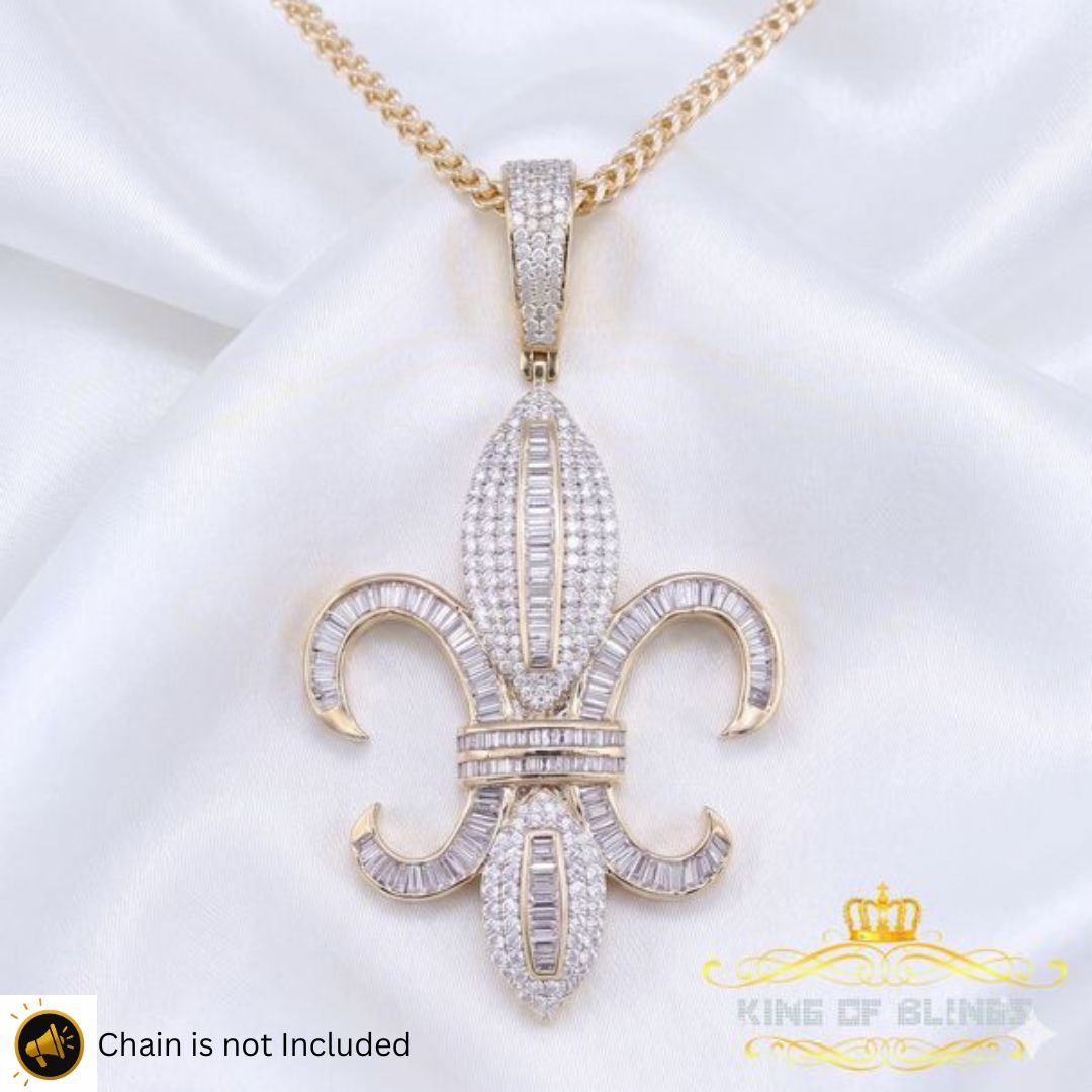 King Of Bling's Promise Yellow Sterling Silver Fleur de Lis Pendant with 15.62ct Cubic Zirconia