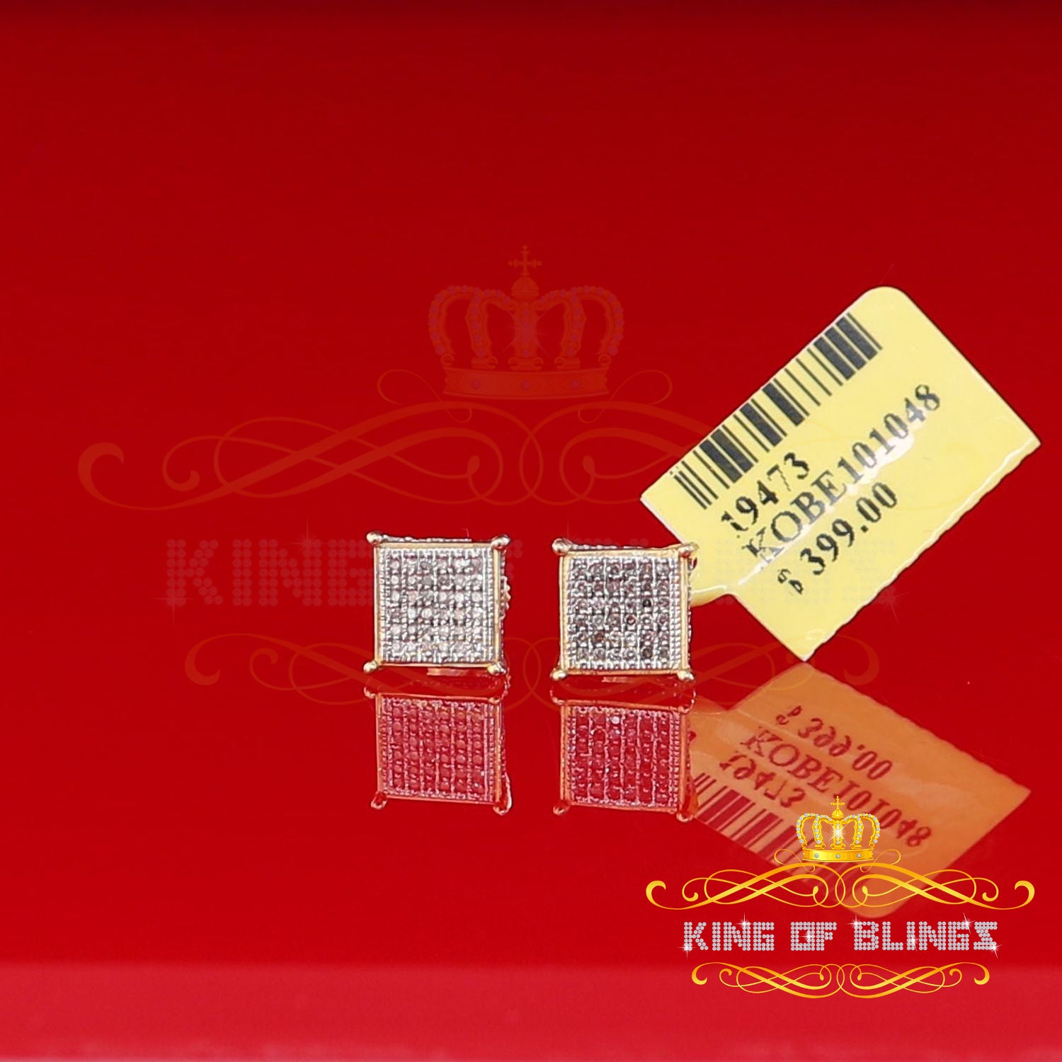 King of Blings-0.20ct Diamond Collection Yellow 925 Sterling Silver Women & Men Square Earrings KING OF BLINGS