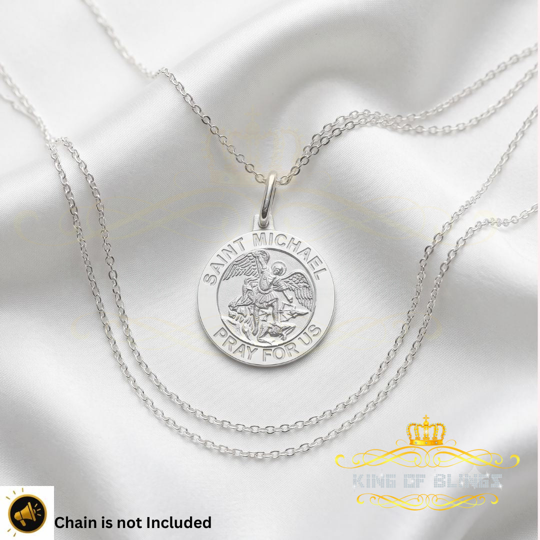 King Of Bling's 925 Sterling Silver White Religious Men's/Women's Saint Michael Pendant