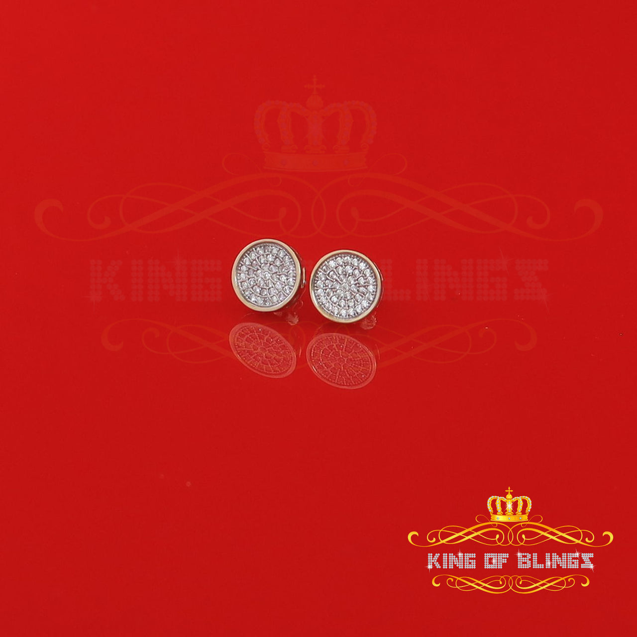 King of Bling's 0.78ct Cubic Zirconia 925 Yellow Silver Women's & Men's Hip Hop Round Earrings