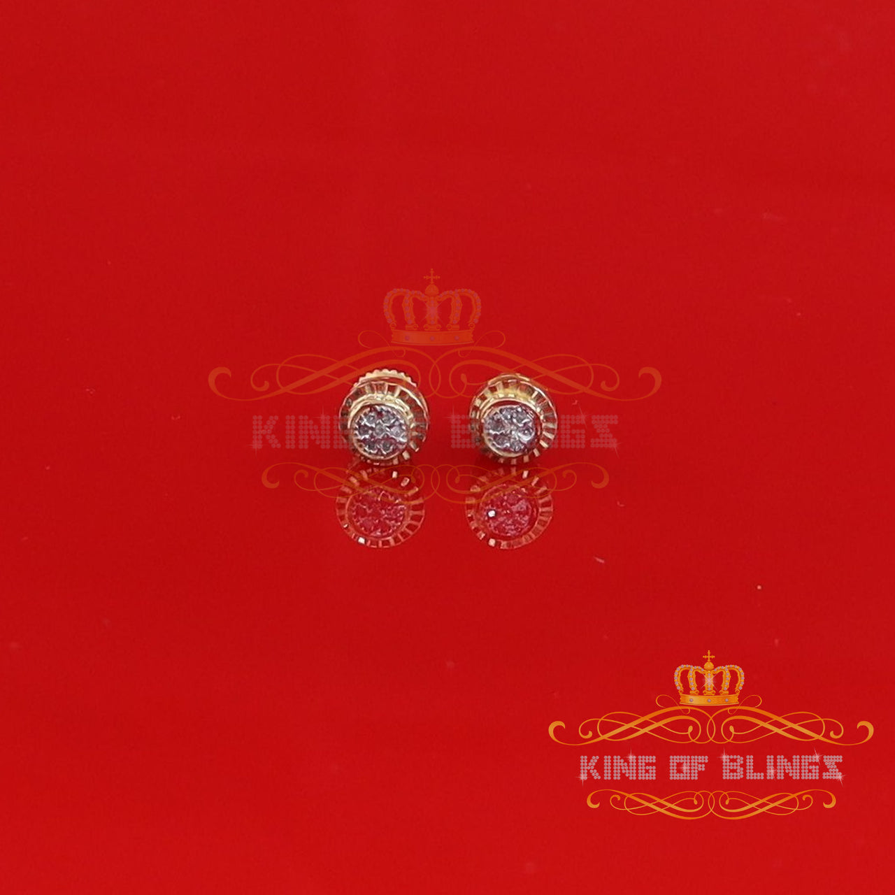 King of Blings-925 Sterling Silver 0.05ct Diamond For Women's Yellow Stud Round style Earrings