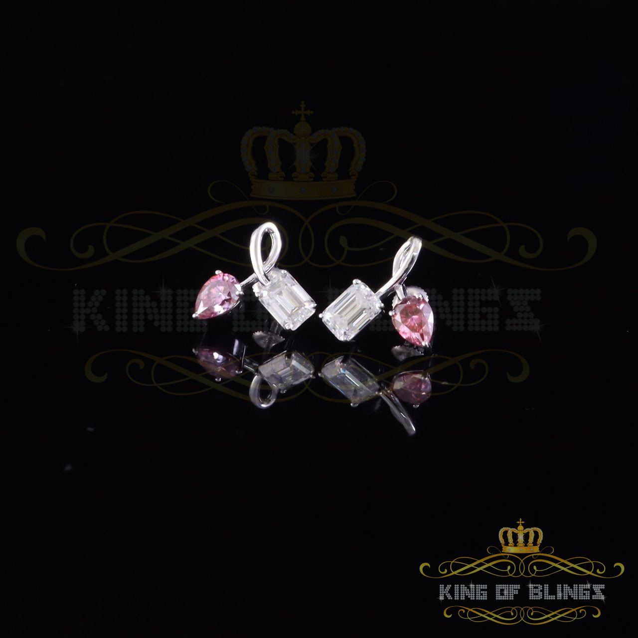King of Bling's Women's 925 Silver White 3.50ct VVS 'D' Pink Moissanite Toi et Moi Stud Earrings