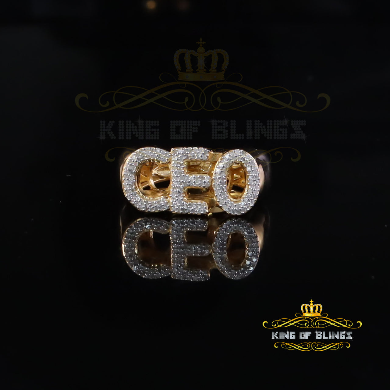 King Of Bling's 925 Sterling Yellow Silver Metal with 0.40ct Real Diamond Men's "CEO" Ring SZ 8 King of Blings