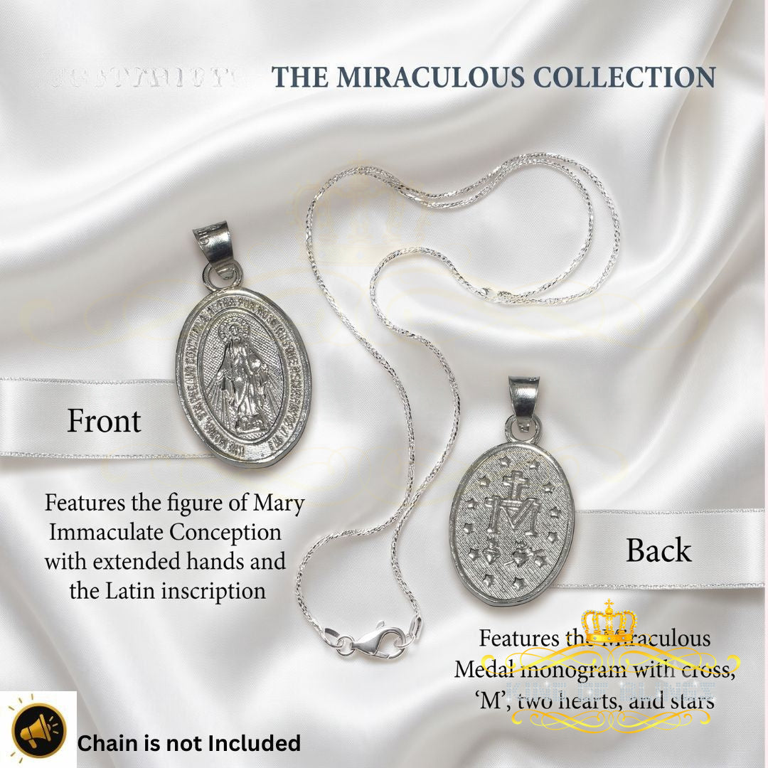 King Of Bling's 925 Sterling Silver Double Side Oval Milagrosa Men/Women Pendant White Religious