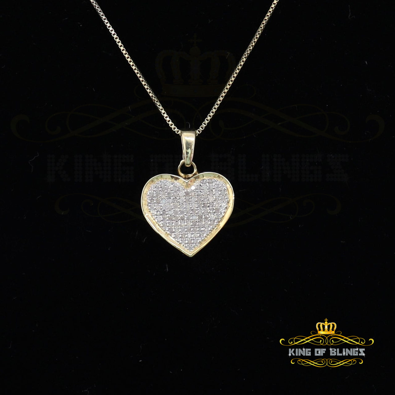 King Of Bling's Real 0.25ct Diamond 925 Sterling Silver HEART Charm Necklace Yellow Pendant KING OF BLINGS