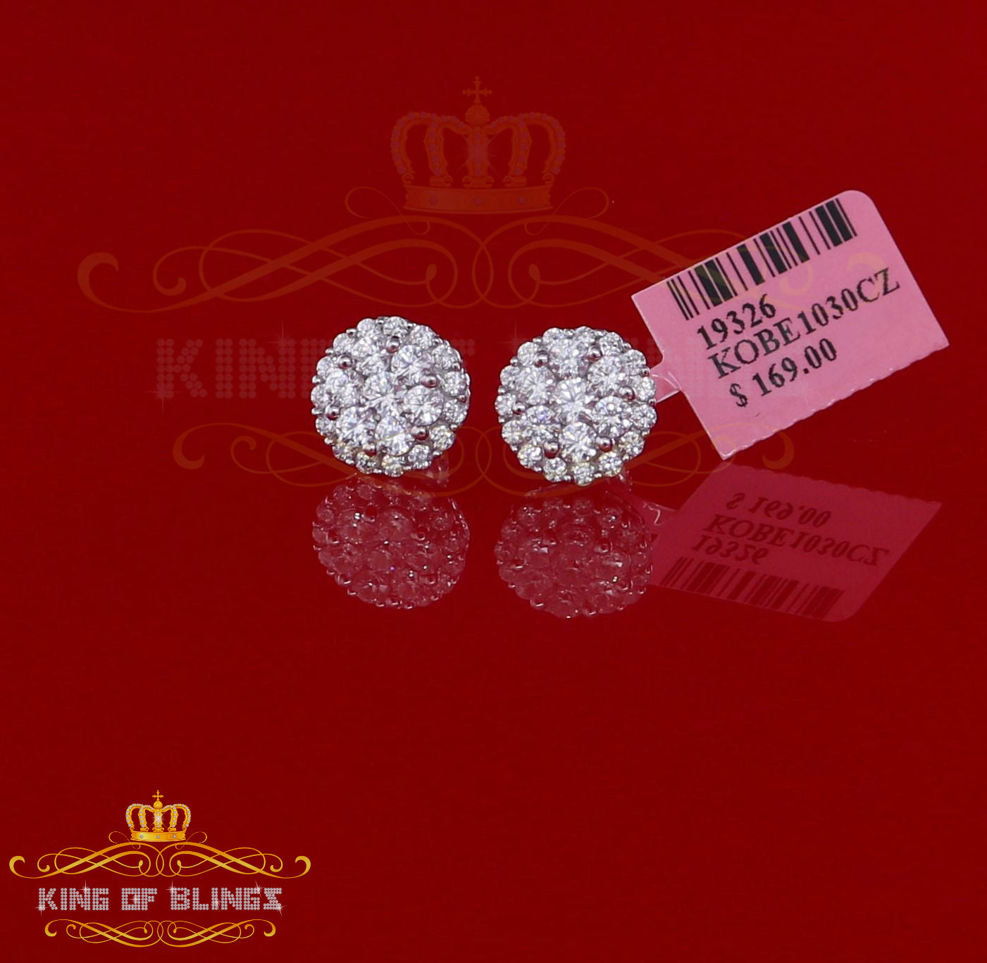 King of Blings- Aretes Para Hombre 925 White Silver 1.49ct Cubic Zirconia Floral Women Earrings KING OF BLINGS