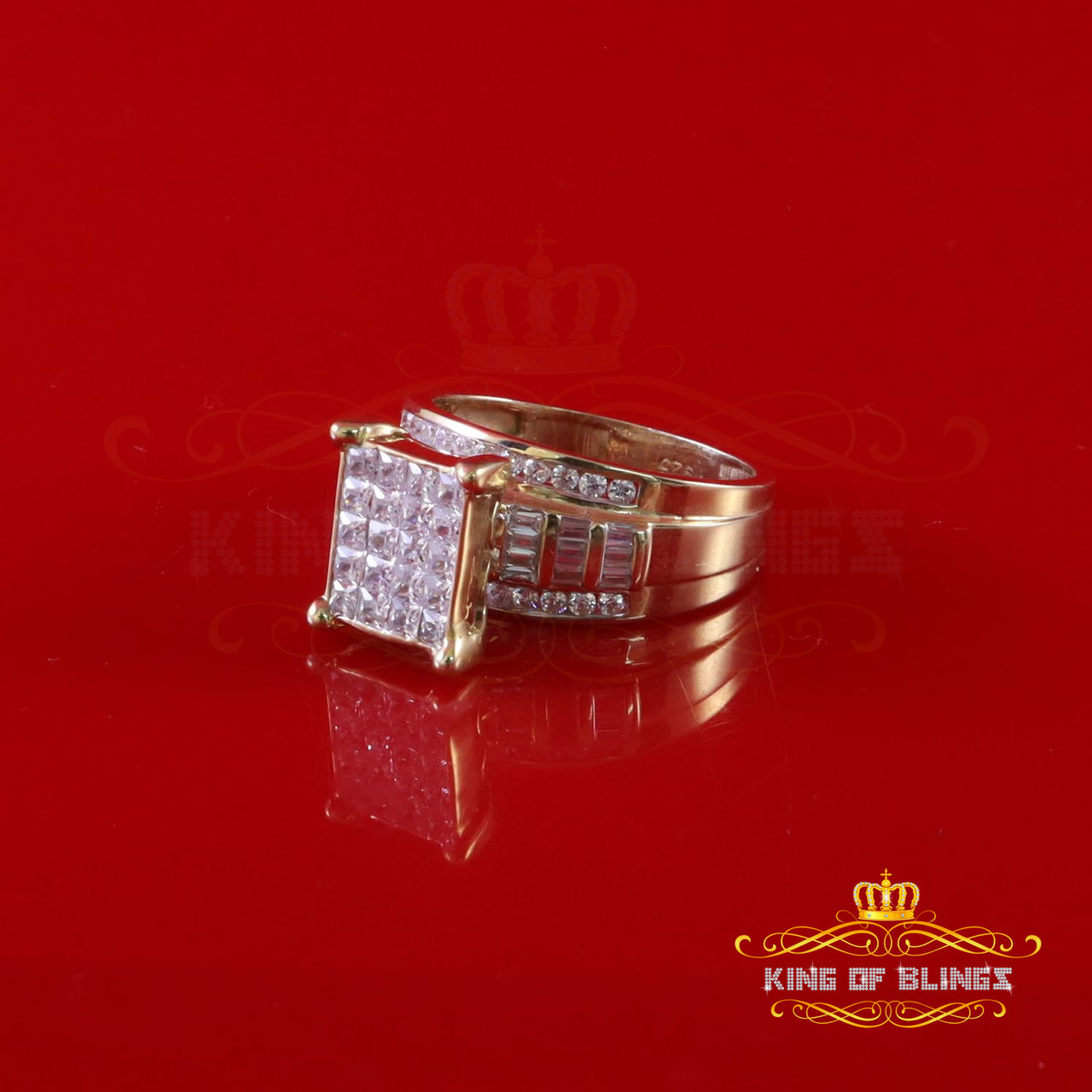 King Of Bling's 925 Yellow Sterling Silver 3.00ct Cubic Zirconia Cinderella Womens Ring Size 10