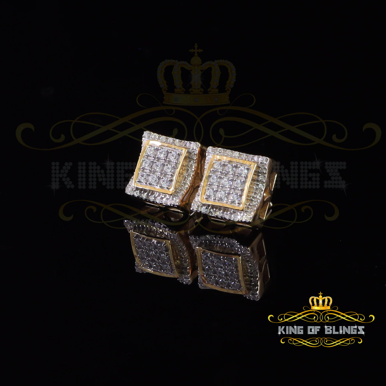 King of Bling's 925 Silver Yellow Elegant Square Screw Back 0.99ct Cubic Zirconia Women Earrings