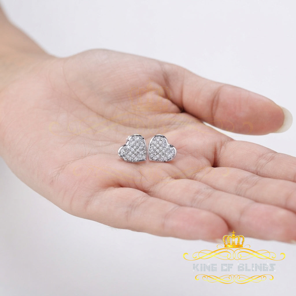 King Of Bling's 925 Sterling Silver 0.10ct Diamond Heart Earrings For Women White Stud For Men KING OF BLINGS