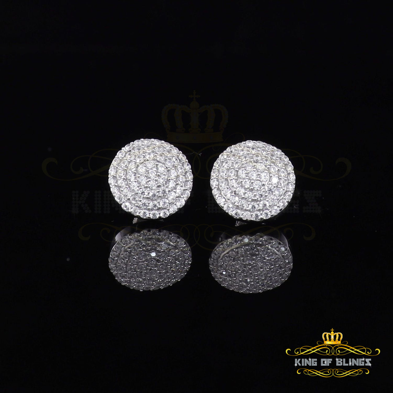 King of Blings- Aretes Para Hombre 925 White Silver 2.44ct Cubic Zirconia Round Women's Earring