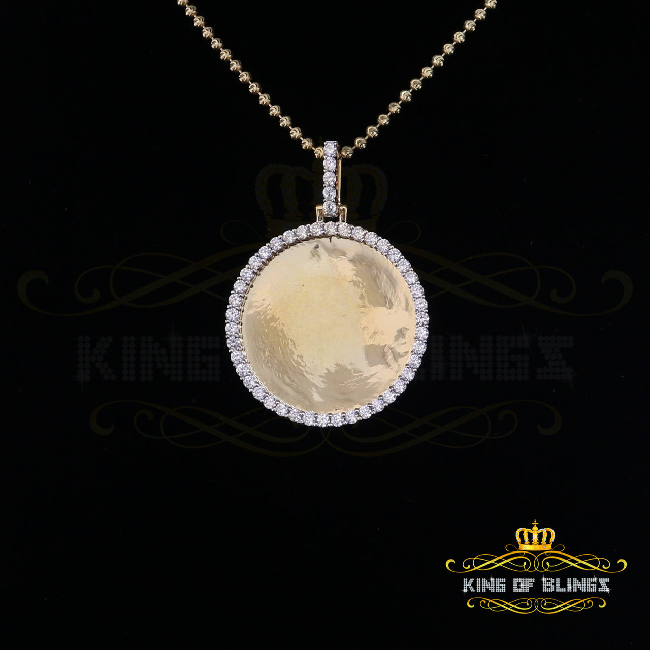 King Of Bling's Sterling Silver 1.25" Picture Round Yellow Pendant Round 2.82ct Cubic Zirconia KING OF BLINGS