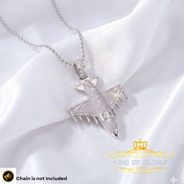 King Of Bling's White 925 Sterling Silver AIROPLANE Shape Charm Pendant 2.45ct Cubic Zirconia