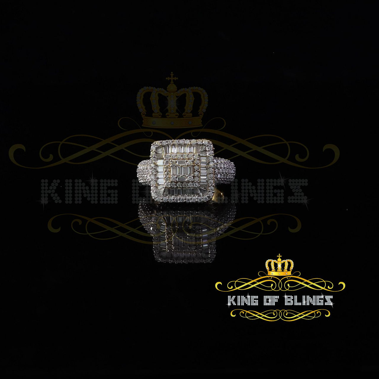 King of Bling's 925 Yellow Sterling Silver 5.50ct VVS 'D' Moissanite Square Men's Rings Size 10