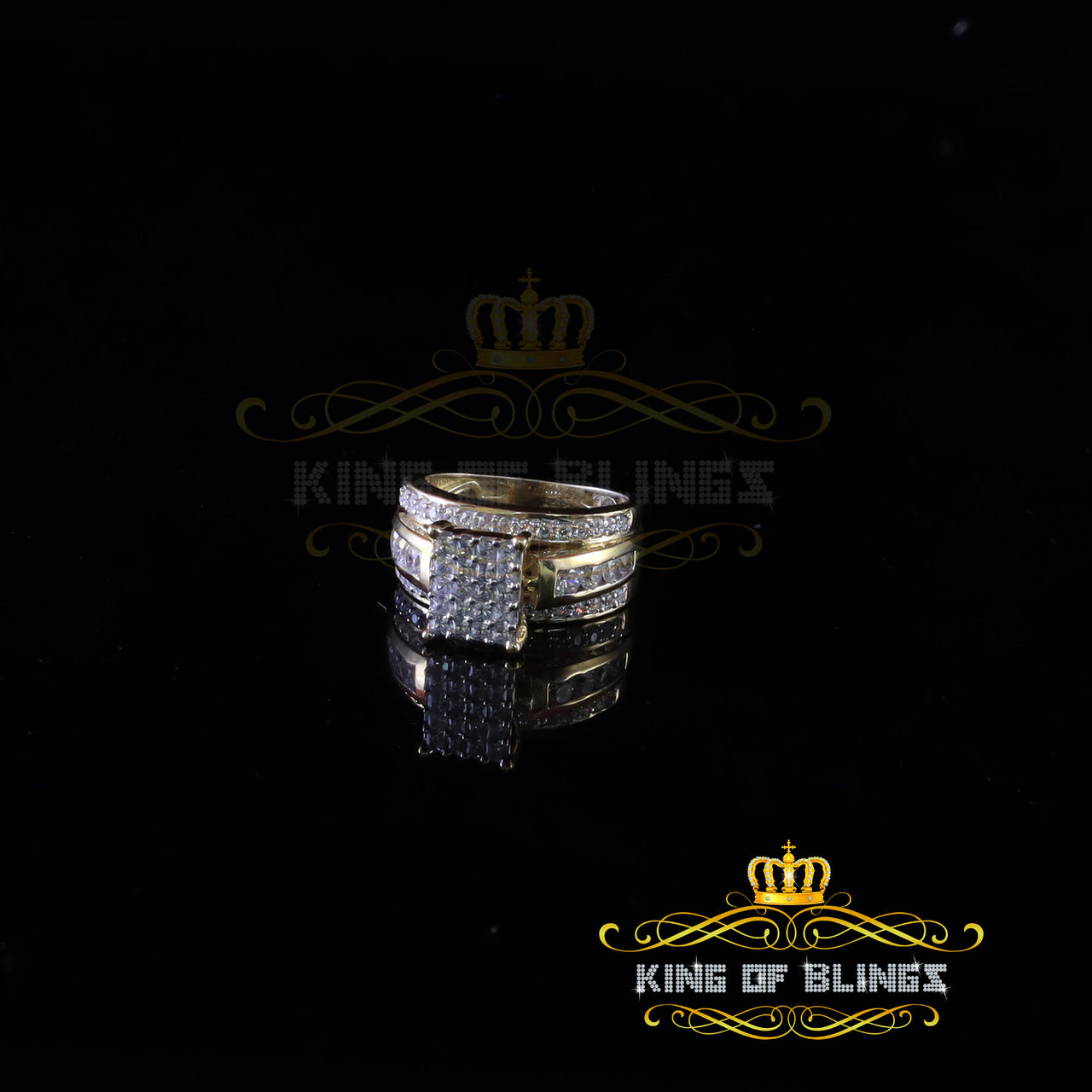 King Of Bling's 925 Sterling Yellow Silver Square 2.12CT Cubic Zirconia Womens Ring Size 7