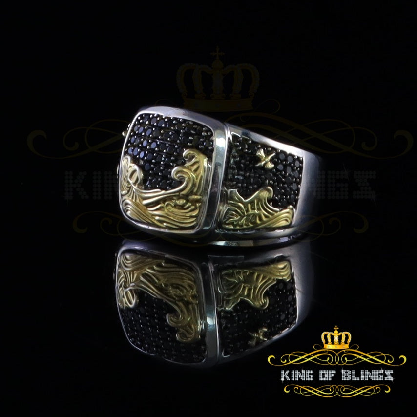 King Of Bling's925 White Sterling Silver Black Cubic Zirconia1.80ct Waves Men's Ring Size 12