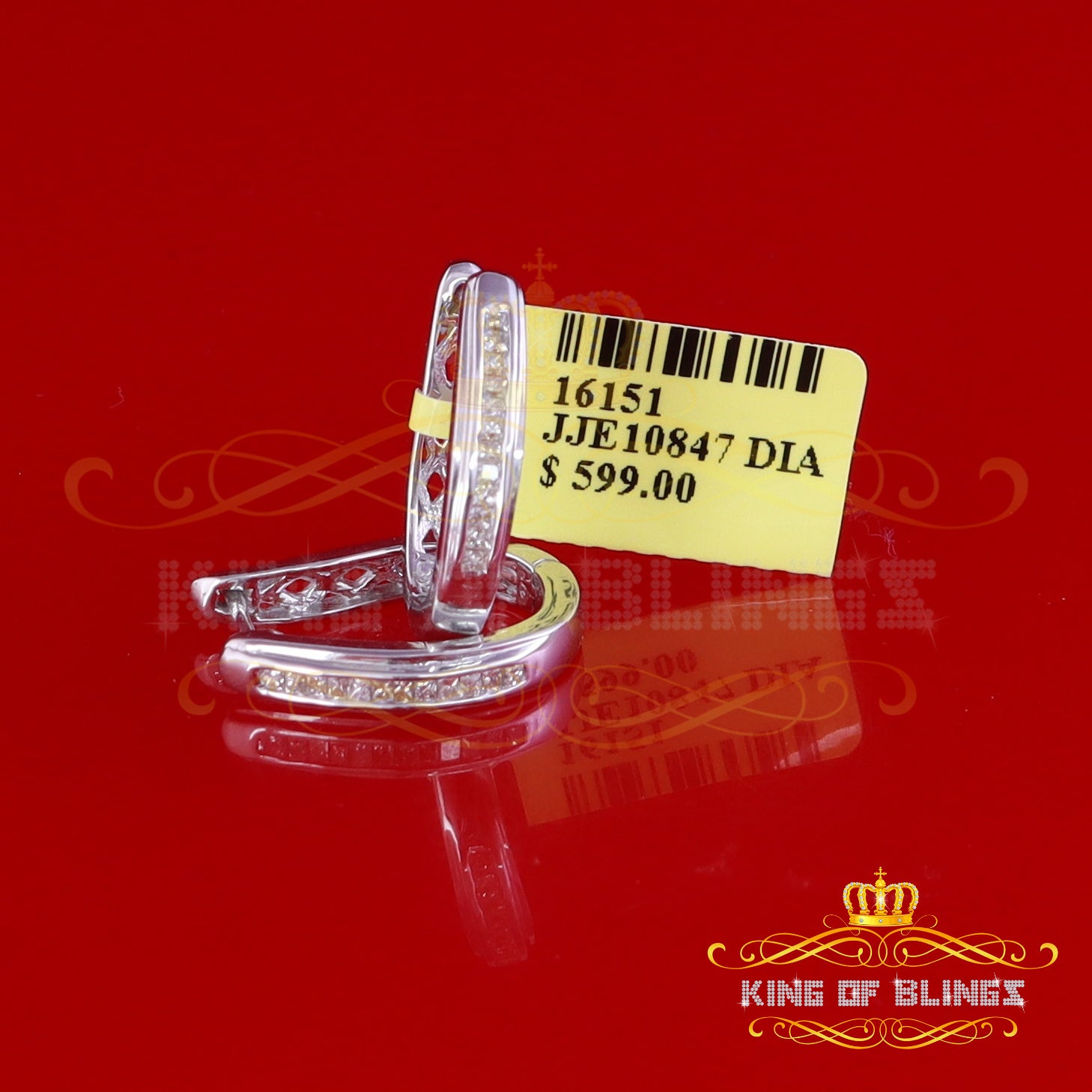 King Of Bling's 0.33ct Diamond 925 Sterling Silver White Hoop Stud Earrings For Men's / Women's KING OF BLINGS