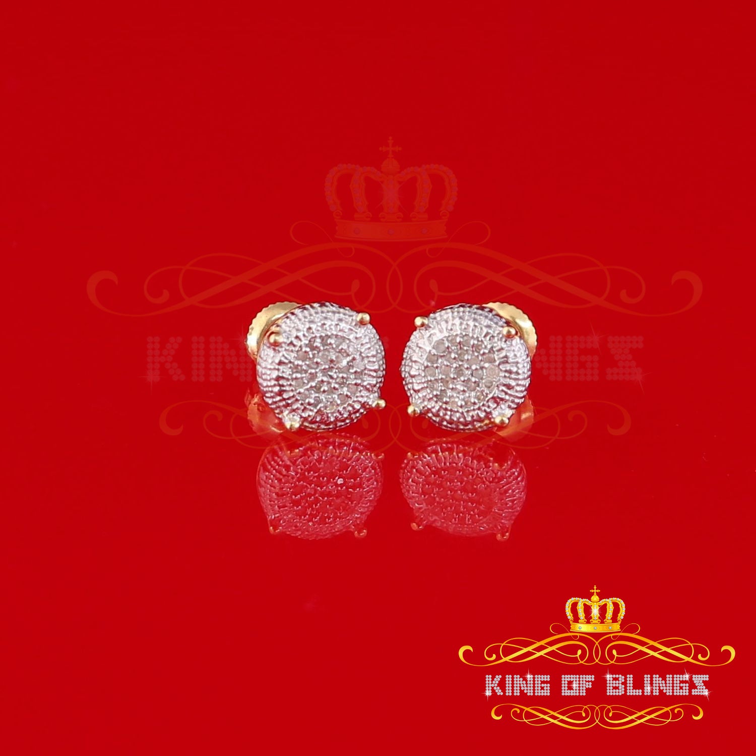 King of Blings-925 Sterling Silver 0.10ct Diamond For Women's & Men's Yellow Stud Round Earring KING OF BLINGS