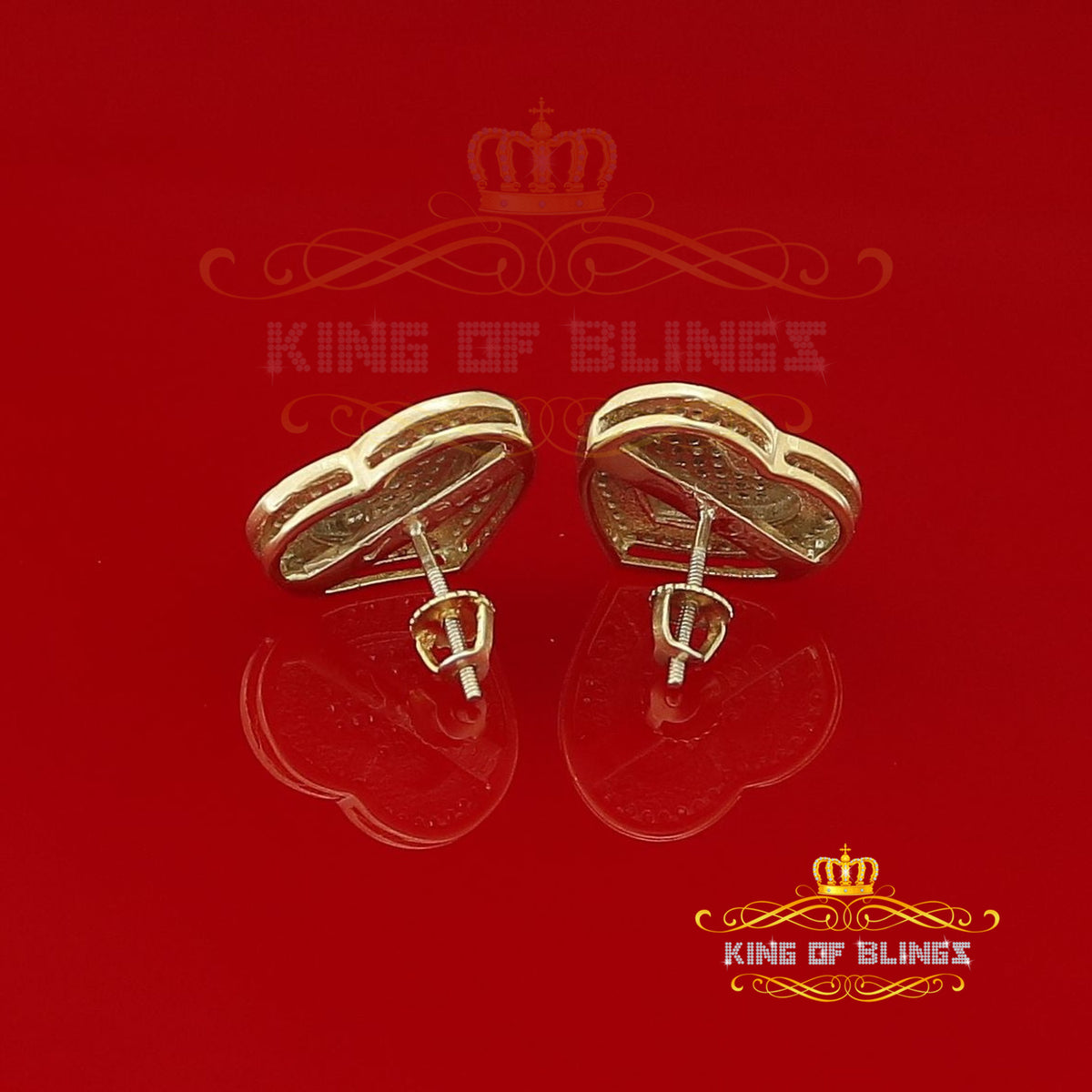 King Of Bling's Aretes Para Hombre Heart 925 Yellow Silver 0.33ct Diamond Women's Style Earrings KING OF BLINGS