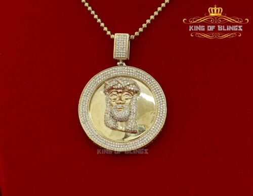 King of Bling Yellow 925 Silver Jesus Face Pendant with 5.97ct Cubic Zirconia KING OF BLINGS