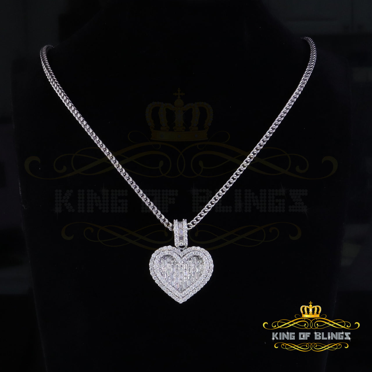 King Of Bling's 925 Sterling White Silver Heart Pendant 7.50ct VVS D Clr Moissanite for He/She. KING OF BLINGS