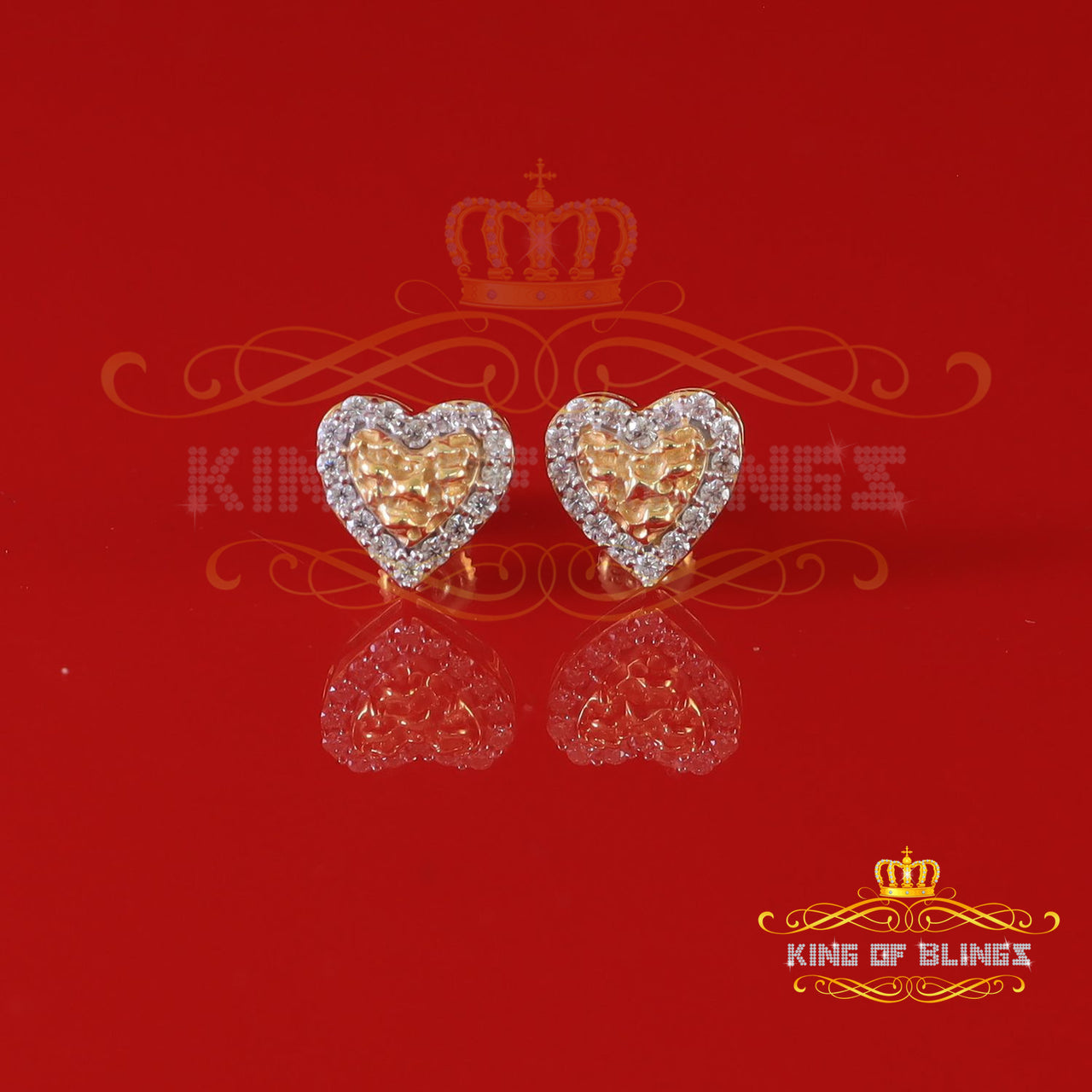 King  of Bling's 1.00ct Moissanite Yellow 925 Sterling Silver Women's Heart Shape Nugget Earring