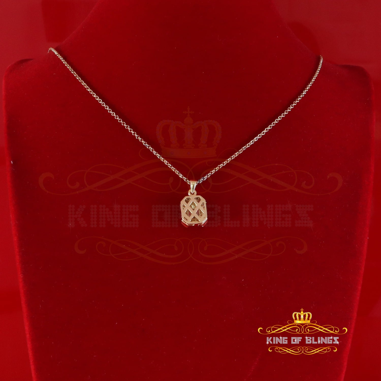 King Of Bling's 925 Yellow Silver 0.75ct VVS D Clr.Moissanite Square Pendant Men/ Women KING OF BLINGS