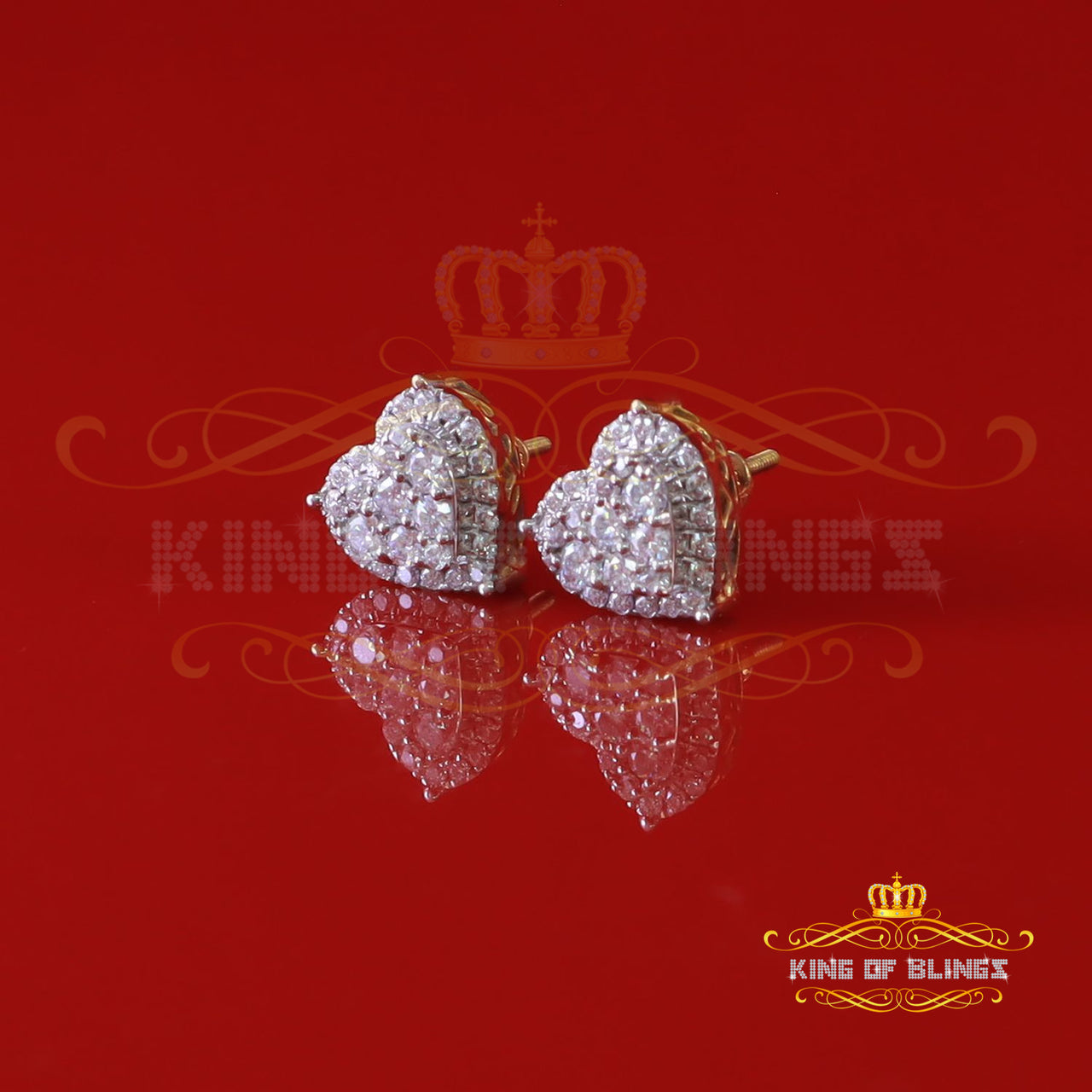 King Of Bling's Genuine 1.10ct Vvs 'D' Color Moissanite Heart Earring 10k Real Yellow Gold