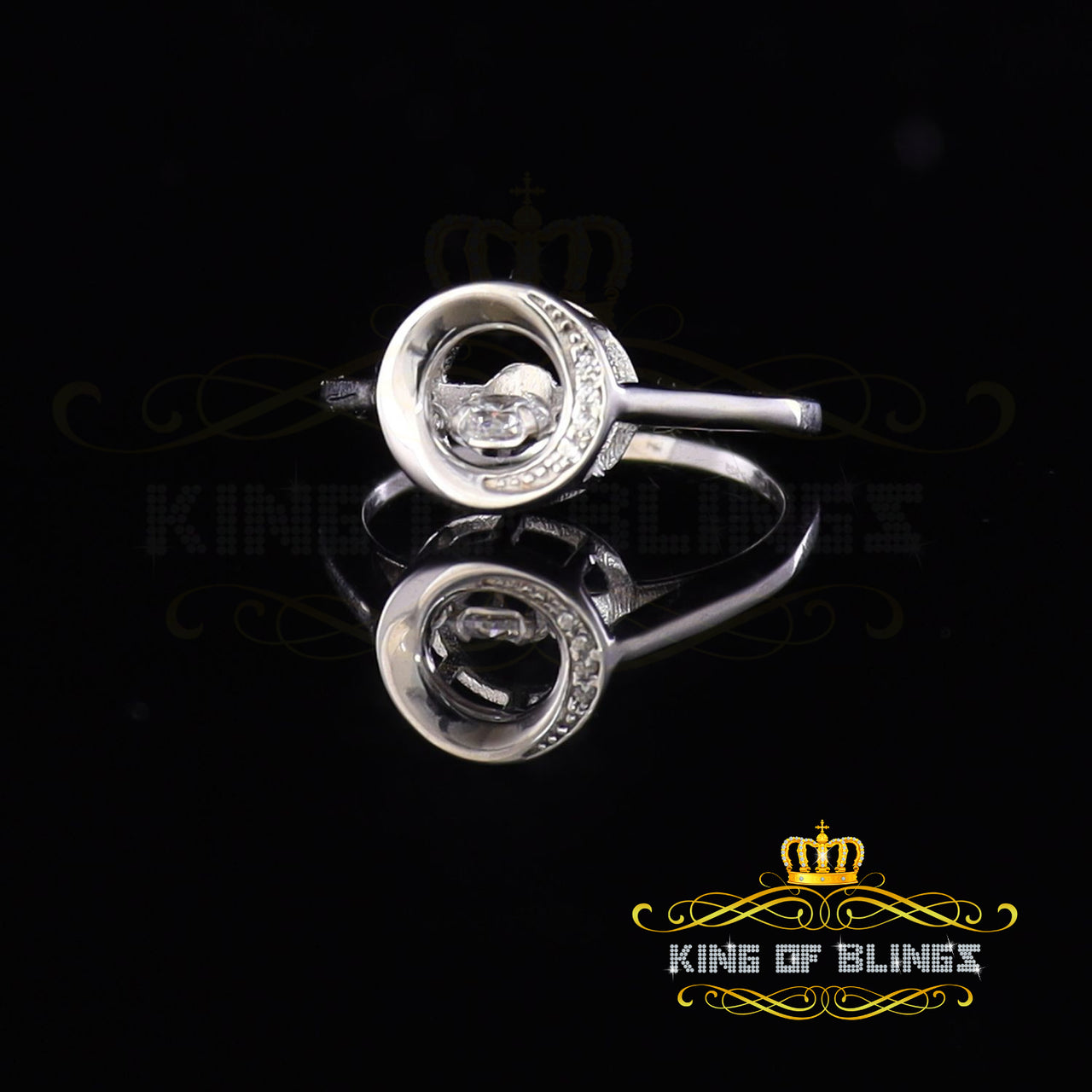 King Of Bling'sSterling White Silver 1.00ct Cubic Zirconia Fashion Round Womens Ring Size 7.5