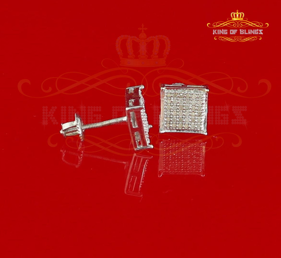 King Of Bling's 0.25ct Diamond 925 Sterling Silver White For Men / Women Square Stud Earring