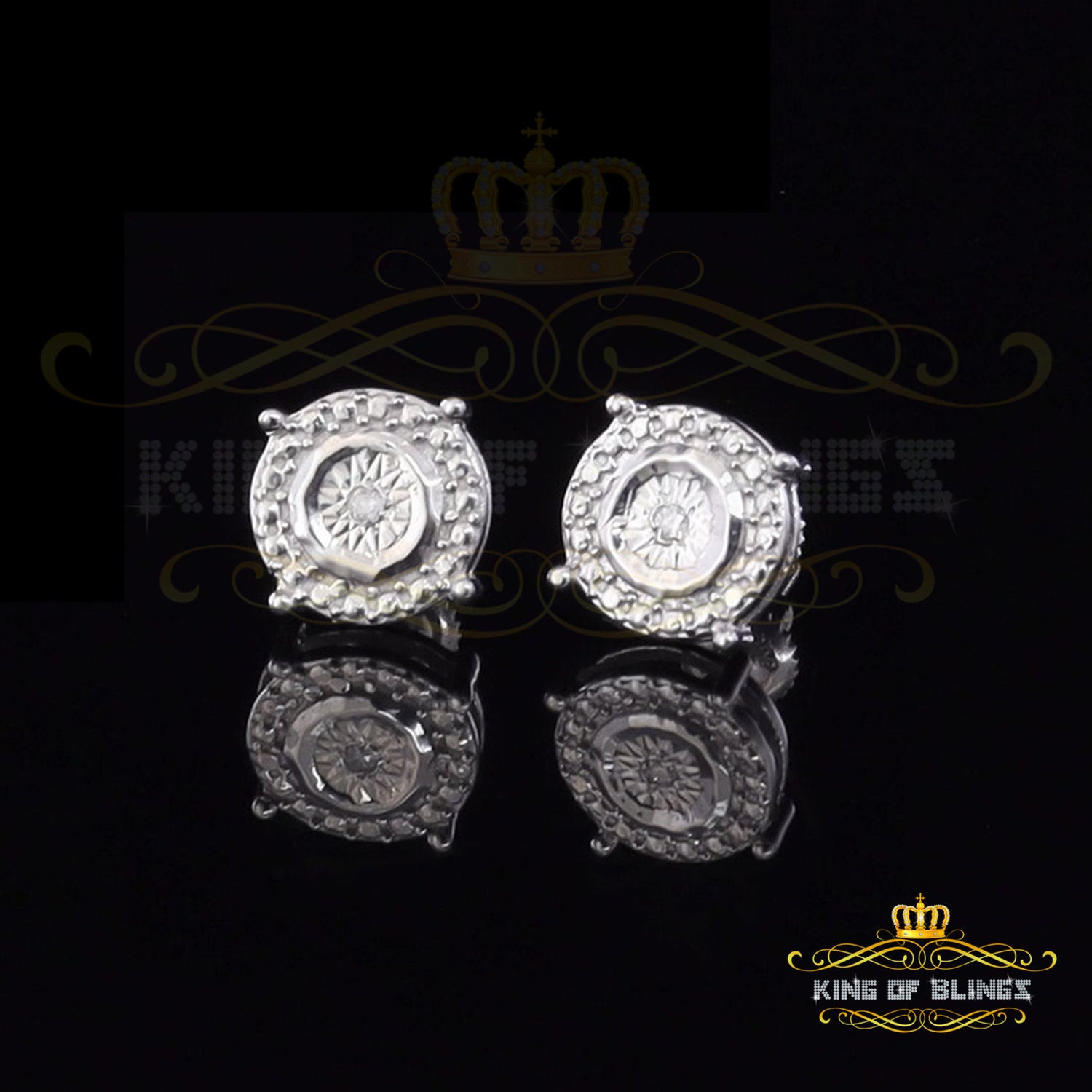 0.01ct Diamond 925 Sterling Silver White For Men's & Women's Stud Round Earring KING OF BLINGS